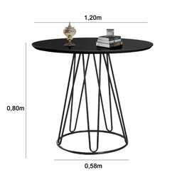 Mesa de Jantar Preta 1,20m Rubi Base Metal Tampo com Vidro - 2