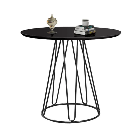 Mesa de Jantar Preta 1,20m Rubi Base Metal Tampo com Vidro