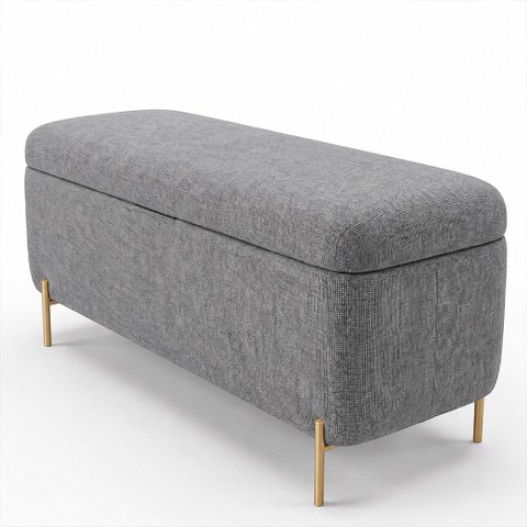 Puff Baú Bella 90cm Pés Alumínio Dourado Linho Nobre Cinza - Sallar Home