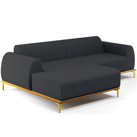 Sofá 6 Lugares com Chaise Esquerdo Sala de Estar Molino 350cm D02 Linho Chumbo C-465 - Lyam Decor