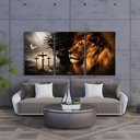 Ver imagem 4 de Kit 3 Quadro Decorativo Jesus Leão Judá Cruz Cristã Gospel 28x20cm