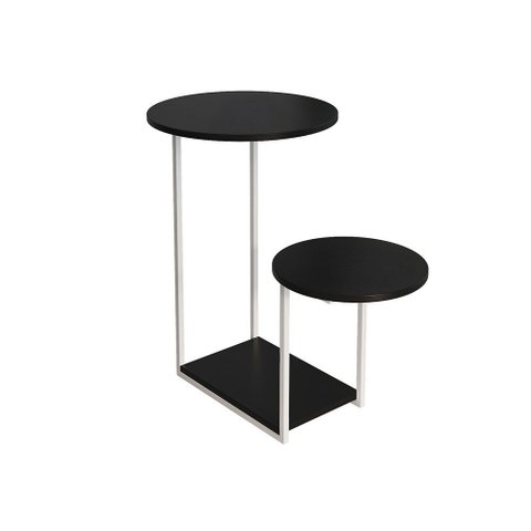 Mesa Auxiliar Cibele Ferro Branco Tampo Preto Redondo