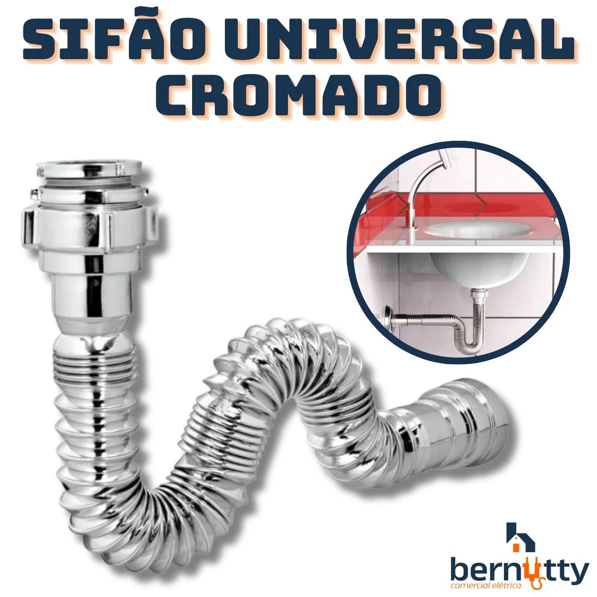 Sifão Sanfonado Extensivo Flexível Universal Metalizado Cromado - Pia Cuba Banheiro Cozinha - 2