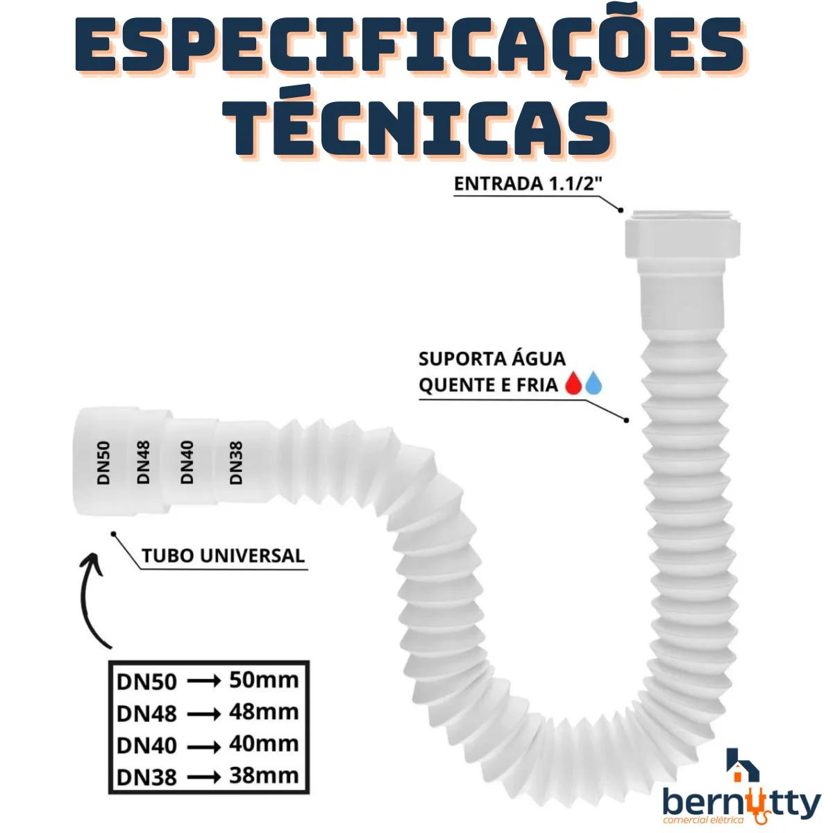 Sifão Sanfonado Extensivo Flexível Universal Metalizado Cromado - Pia Cuba Banheiro Cozinha - 5