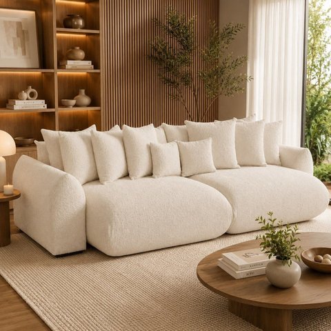Sofá Retrátil 3 Lugares Bouclê Armani 2,10 Mts Marfim
