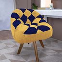 Ver imagem 1 de Poltrona Paloma Escritório Sala Giratória Madeira Suede Mostarda e Suede Azul Marinho - Dominic Deco