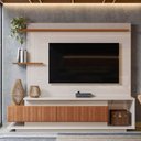 Ver imagem 1 de Estante Home Sala 210cm para Tv 65 Istambul Lukaliam Off White/jequitiba Ripado 3d