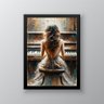 Quadro Decorativo Mulher Tocando Piano 45x34cm - com Vidro:moldura Branca - 1