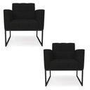 Ver imagem 1 de Kit 2 Poltronas Elisa Linho Base Metálica Industrial Preto - D'Rossi Cor A79 Preto