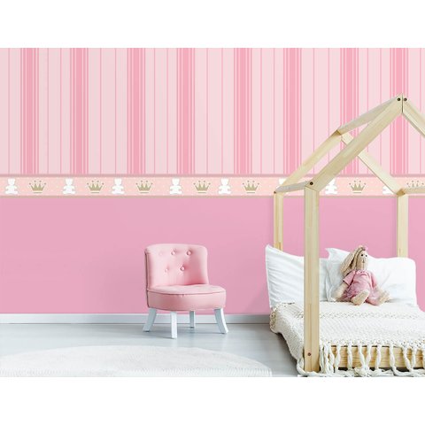 Papel de Parede Infantil Listras e Faixa Rosa Arte Destaque 3,50 Metros