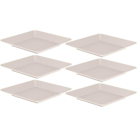 Jogo 6 Pratos Plásticos Quadrados 22,5cm Bege ou Restaurante Buffet Sobremesas Saladas