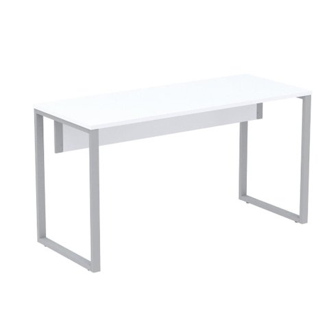 Mesa Escritório P25 Tub Pandin 134 Cm (larg) Tampo Mdp Branco Pé Aço Tubular Cinza