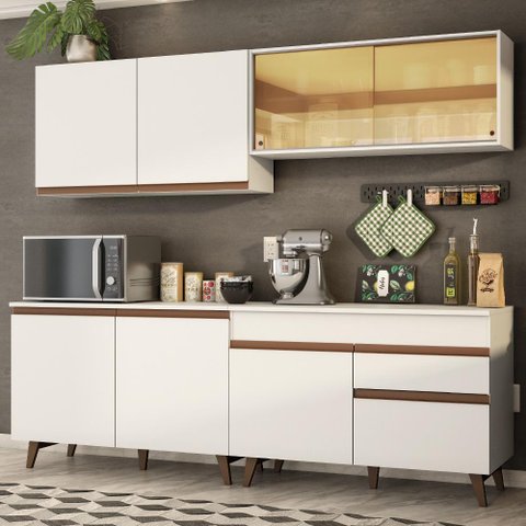 Armário de Cozinha Completa 240cm Branco Reims Madesa 01