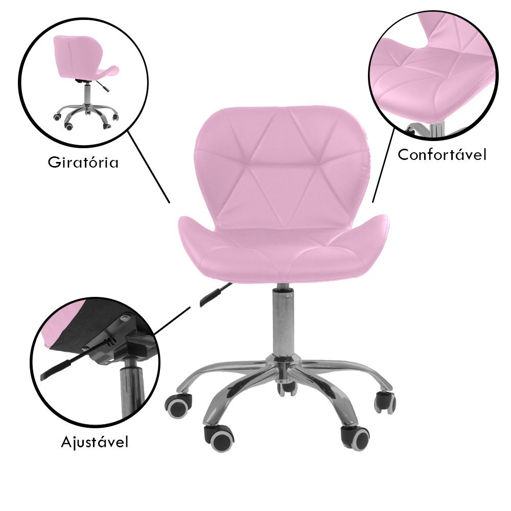 Cadeira Office Eiffel Slim Com Base Giratória E Ajustável - Rosa - 3