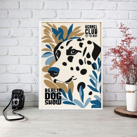Quadro Dálmata - Berlin Dog Show Poster 45x34cm - com Vidro:moldura Branca
