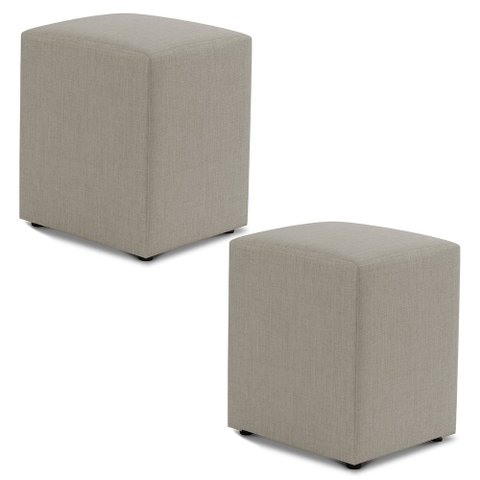 Kit 02 Puffs Decorativos Sala de Estar Quadrado 36x47cm Linho Bege - Desk Design