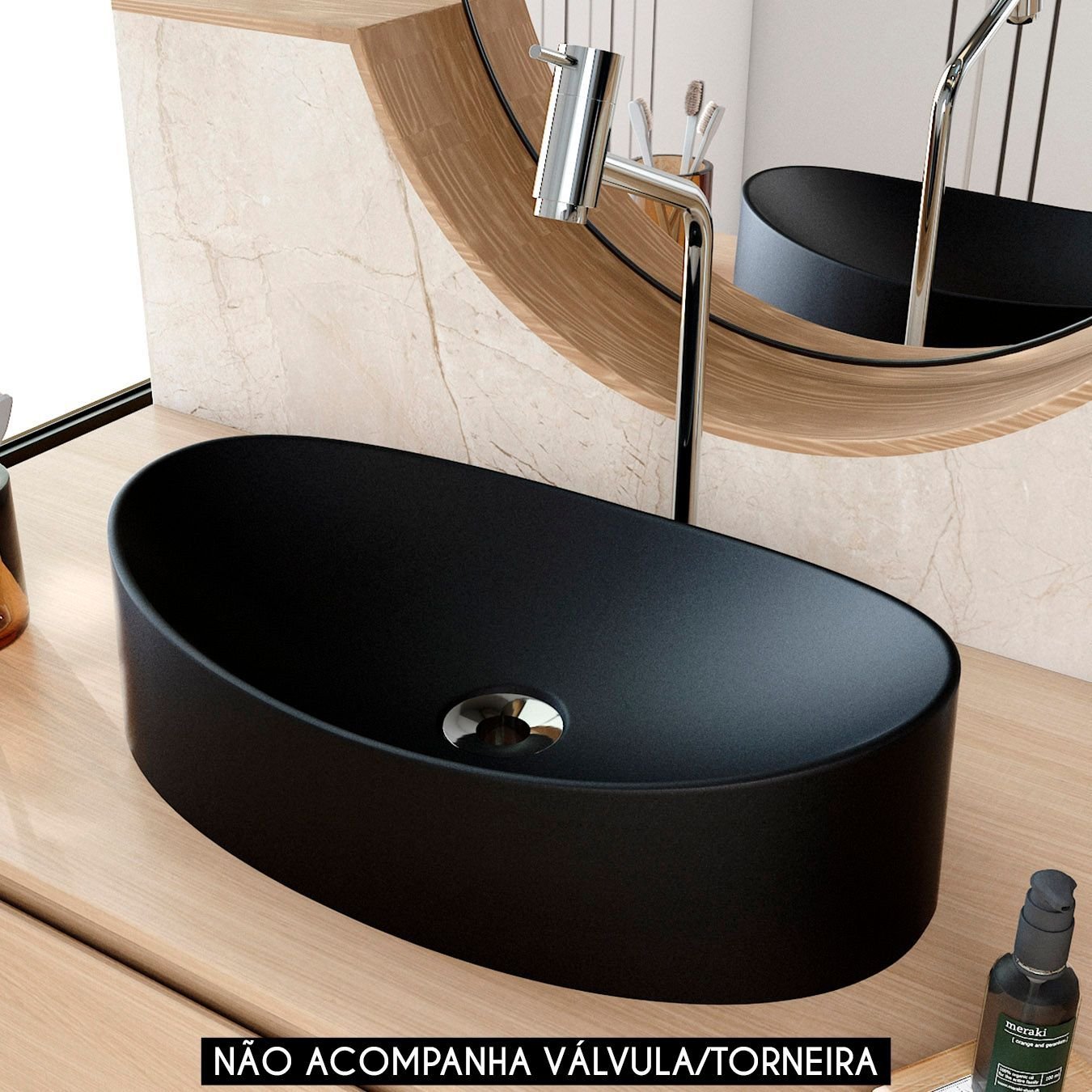 Cuba Pia para Banheiro Oval Canoa 46cm Tânia C08 Preto - Mpozenato - 2