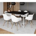 Ver imagem 1 de Mesa Jantar Industrial Retangular Preta 137X90Cm Base V Ferro Branco C/6 Poltronas Branca M Preto