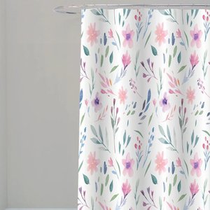 Cortina para Box Banheiro Antimofo Poliéster 198x180cm - Floral Aquarela