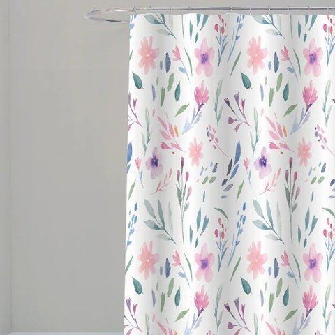 Cortina para Box Banheiro Antimofo Poliéster 198x180cm - Floral Aquarela