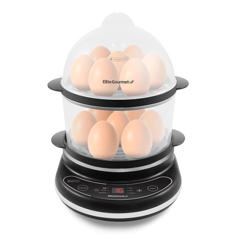 Elite Gourmet Cozedor de Ovos Digital 2 Níveis 14 Ovos com 6 Funções (carvão)