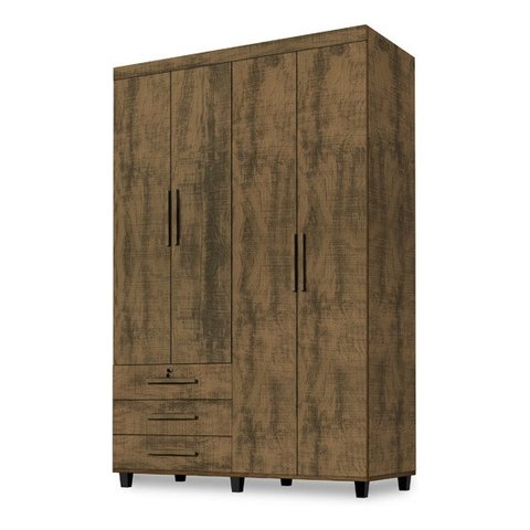 Guarda Roupas Madri Roupeiro 4 Portas + 3 Gavetas Amêndoa SAO MIGUEL