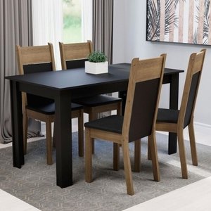 Conjunto Sala de Jantar Madesa Havana Mesa Tampo de Madeira com 4 Cadeiras - Preto/rustic