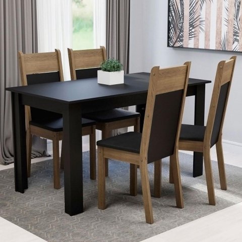 Conjunto Sala de Jantar Madesa Havana Mesa Tampo de Madeira com 4 Cadeiras - Preto/rustic