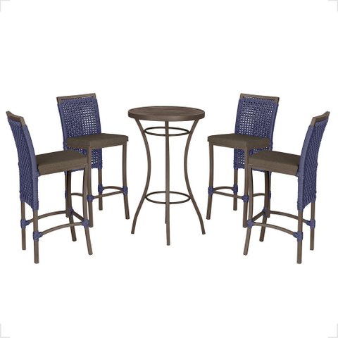Mesa Bistrô e 4 Banquetas Roma Marrom Corda Náutica Estofado 9 Trama Original