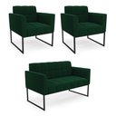 Ver imagem 1 de Sofá Namoradeira e 2 Poltronas Industrial Pto Elisa Bouclê Verde D03 - D'Rossi
