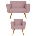 Ver imagem 1 de Kit Namoradeira e 1 Poltrona Estofada Para Sala de Tv Isabella Suede Rosê - LM DECOR