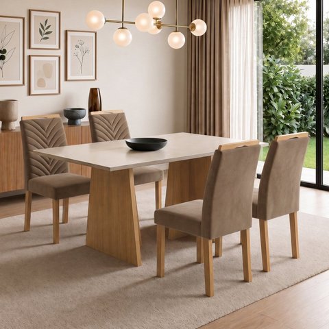 Mesa de Jantar com 4 Cadeiras MDF Cinamomo Off-White
