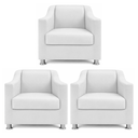 Ver imagem 1 de Kit 3 Poltronas Reforçadas Recepção Barbearia Tecido Corino Branco