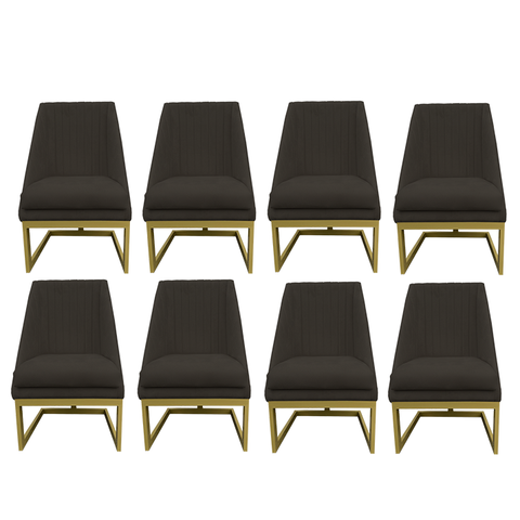 Kit 08 Cadeiras para Sala de Jantar Ana Base de Ferro Suede Marrom - D'classe Decor