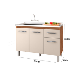 Kit Balcão Pia para Cozinha com Armário Aéreo 120cm Savana Off White Moblis - 2