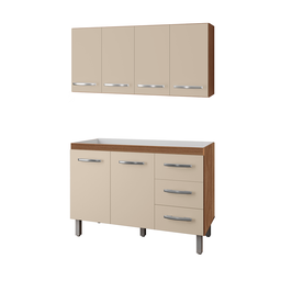Kit Balcão Pia para Cozinha com Armário Aéreo 120cm Savana Off White Moblis - 1