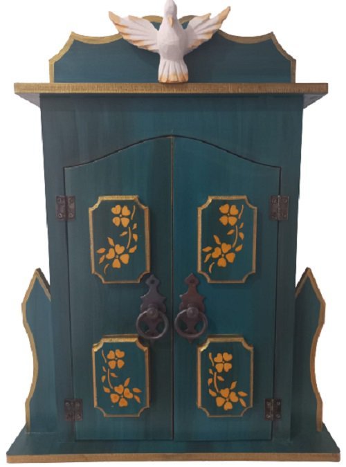 Oratório Capela Com Porta Para Imagens De Até 30cm -  Modelo Ouro Preto - Azul - **Com Iluminação **