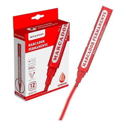 Canetão Permanente 12 Unidades Vermelho