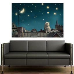 Painel Adesivo de Parede - Gato no Telhado - 113pnm - 1