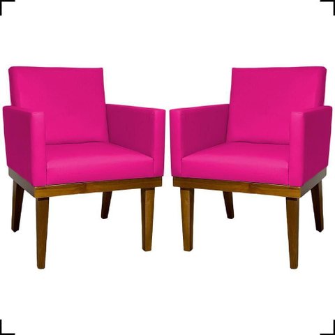 Kit 2 Poltronas Decorativa para Sala Recepção Consultório Escritório Base em Madeira Divine
