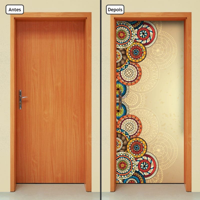 Adesivo Decorativo de Porta - Mandalas - Flores - 523cnpt - 1