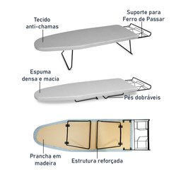 Tábua Mesa De Passar Roupa Dobrável Tecido Metálico Preta - 6