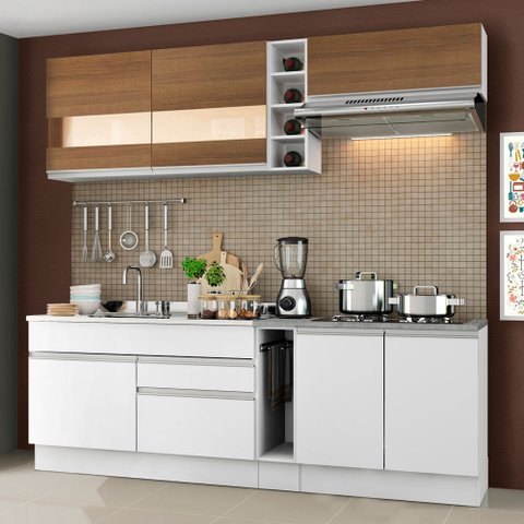 Cozinha Completa Madesa Parma com Armário e Balcão (Sem Tampo e Pia) Branco/Branco/Rustic Cor:Branco