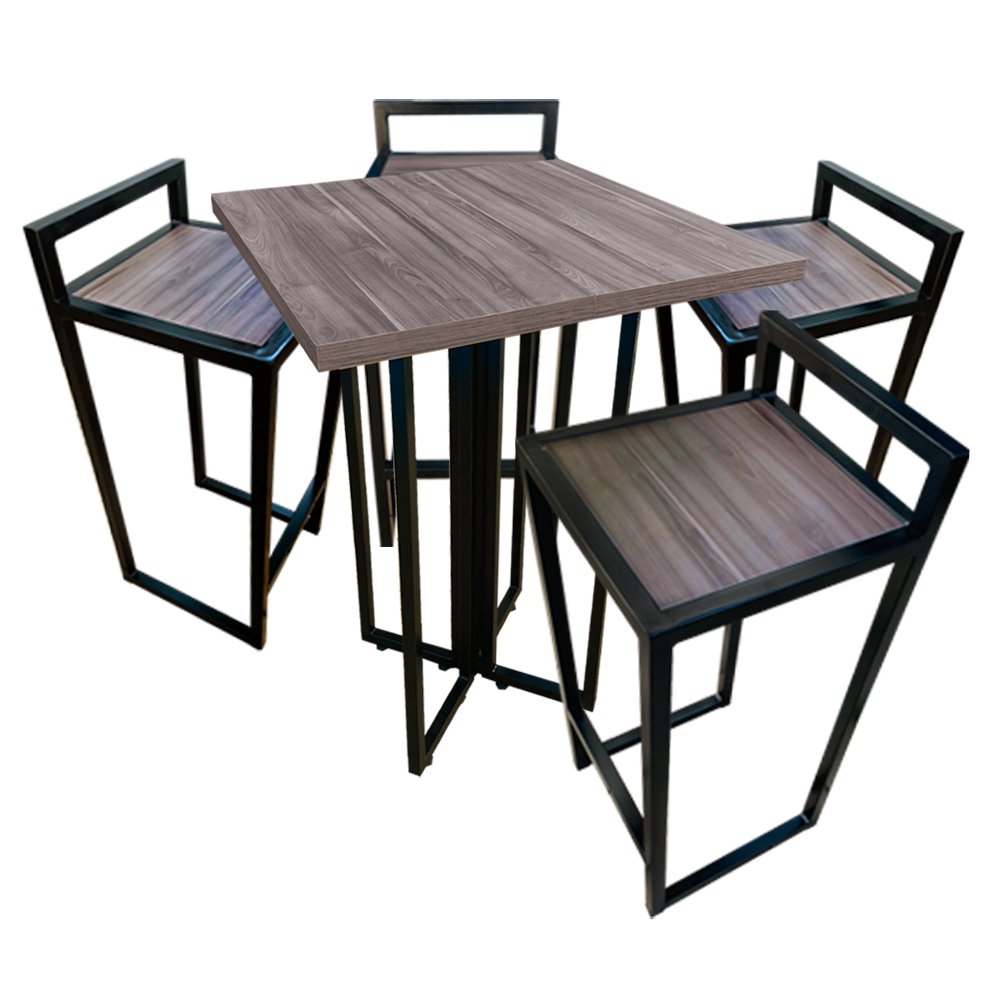 Conjunto Mesa Bistro Industrial 70x70cm Base X Preto e Tampo Amadeirado em Mdf com 4 Banquetas Indus - 1