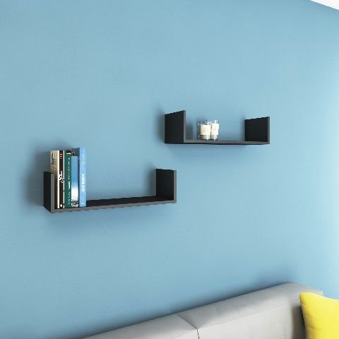 Prateleira/Nicho Flutuante 60x20 cms com suporte incluso Decore PBS U - Preto