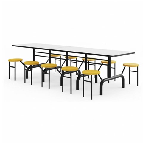 Mesa para Refeitório Escamoteável 10 Lugares MDP Branco de 25 mm - Assento Amarelo - 50902