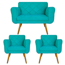 Ver imagem 1 de Kit Namoradeira e 2 Poltrona Decorativa Sala Comercial Isabella Suede Azul Turquesa - LM DECOR