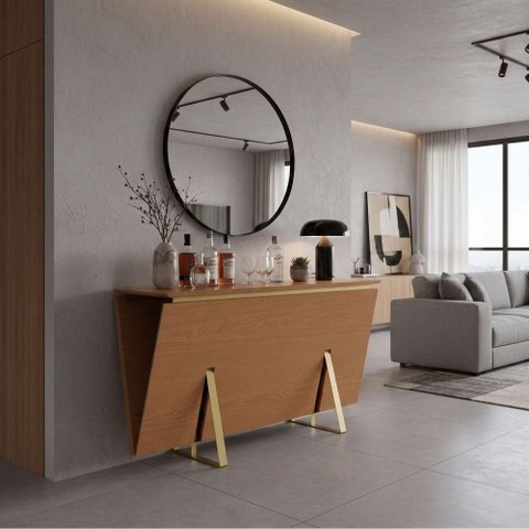 Bar Aparador Vértice 1 Prateleira MDF 15mm 140cm Amêndoa Rudnick