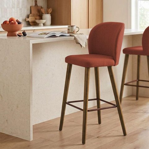 Banqueta para Bancada Itu Assento em Linho com Encosto Terracota