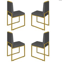 Conjunto Quatro Cadeiras Sala Jantar Barcelona Dourado/veludo:cinza - 1